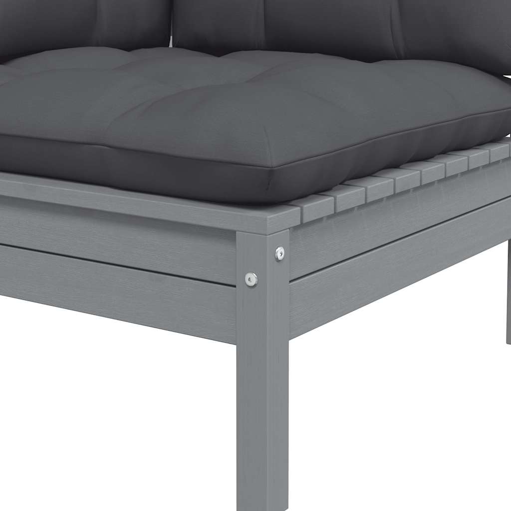 2-Sitzer-Gartensofa mit Kissen Grau Massivholz Kiefer