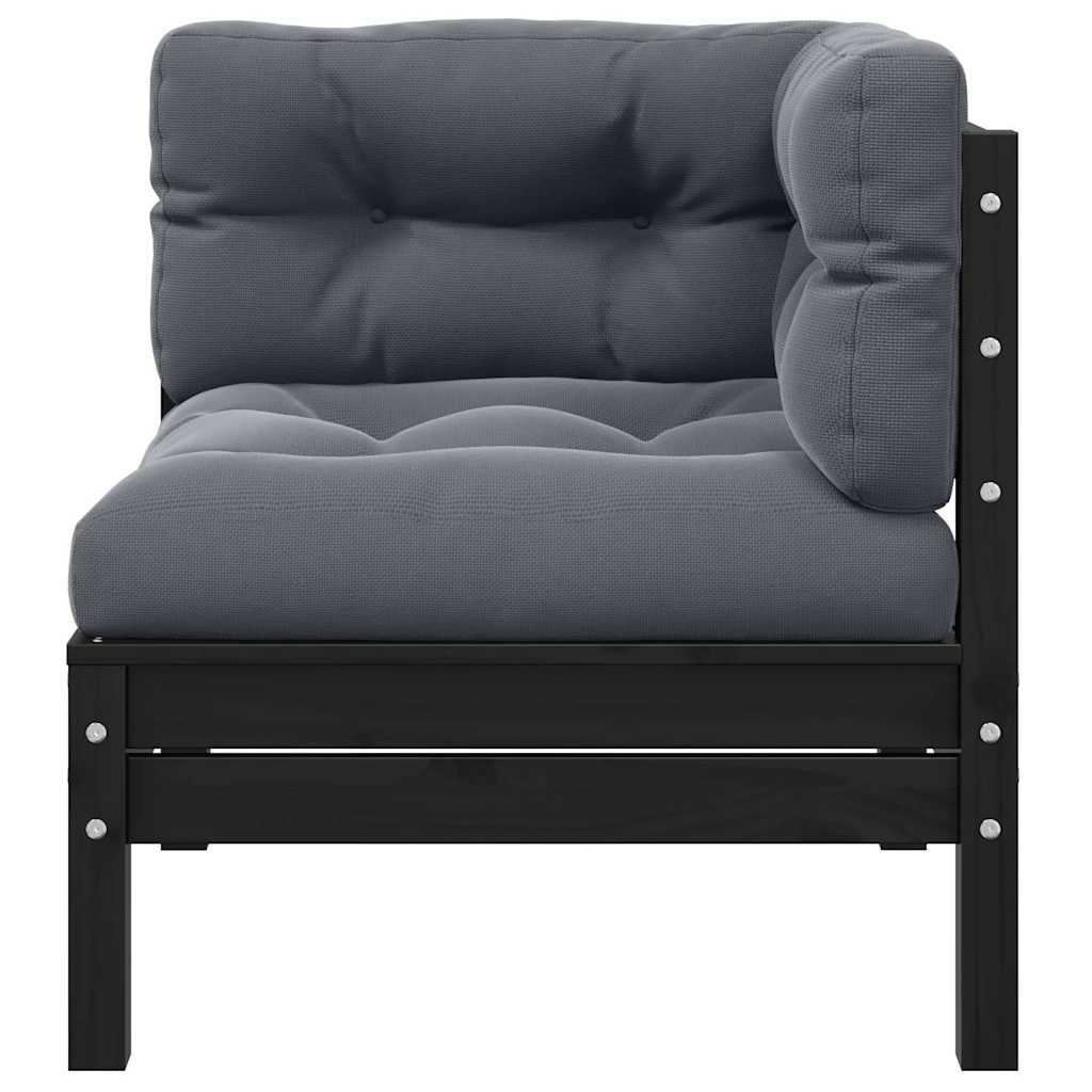 2-Sitzer-Gartensofa mit Kissen Schwarz Massivholz Kiefer