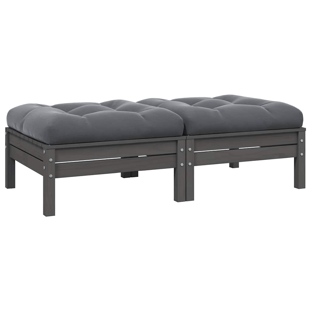 2-Sitzer-Gartensofa mit Kissen Grau Massivholz Kiefer