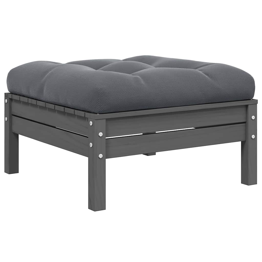 2-Sitzer-Gartensofa mit Kissen Grau Massivholz Kiefer