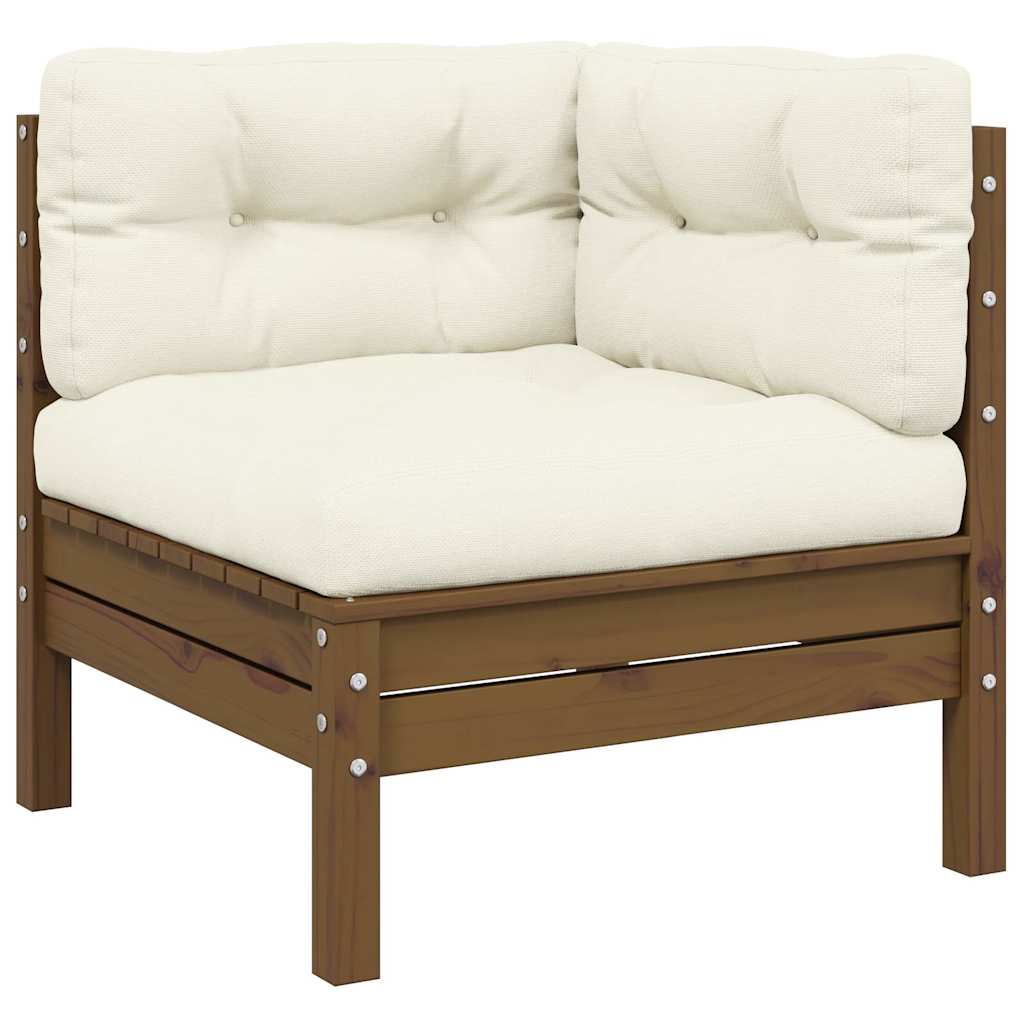 3-tlg. Garten-Lounge-Set mit Creme Kissen Massivholz Kiefer