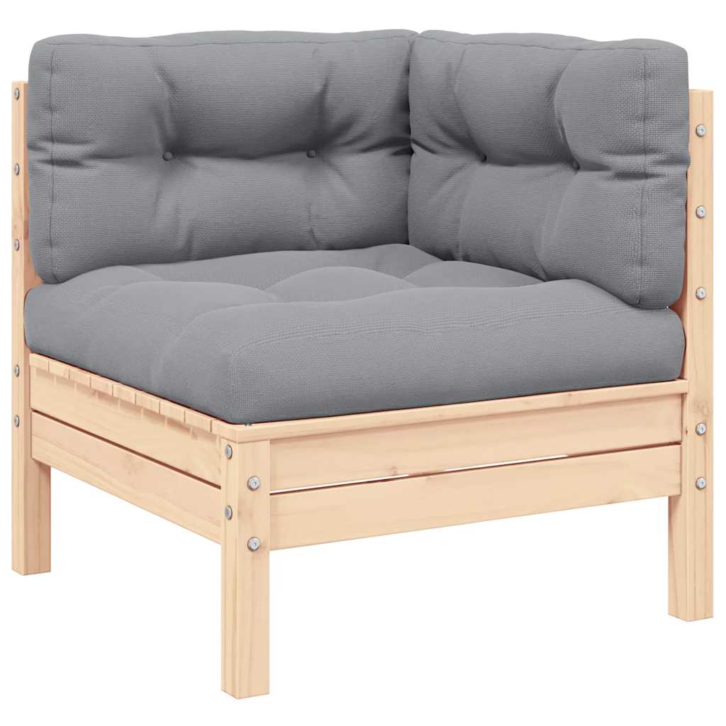 3-tlg. Garten-Lounge-Set mit Grauen Kissen Kiefer Massivholz