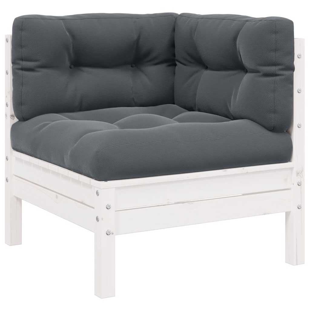 3-tlg. Garten-Lounge-Set mit Kissen Weiß Kiefer Massivholz