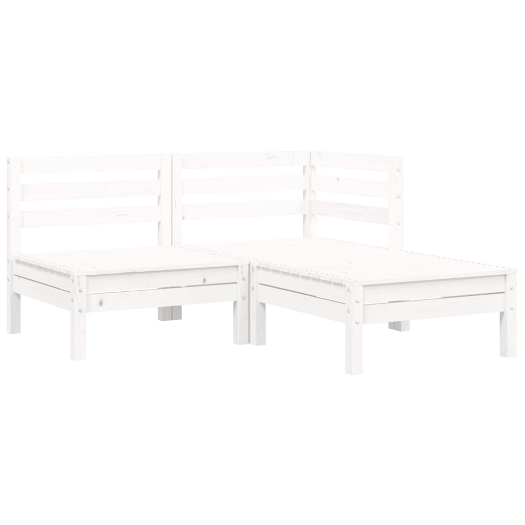 3-tlg. Garten-Lounge-Set mit Kissen in Weiß Kiefer Massivholz
