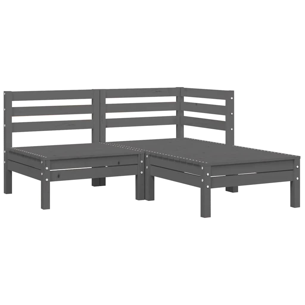 3-tlg. Garten-Lounge-Set mit Kissen Grau Kiefer Massivholz