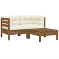 3-tlg. Garten-Lounge-Set mit Creme Kissen Massivholz Kiefer