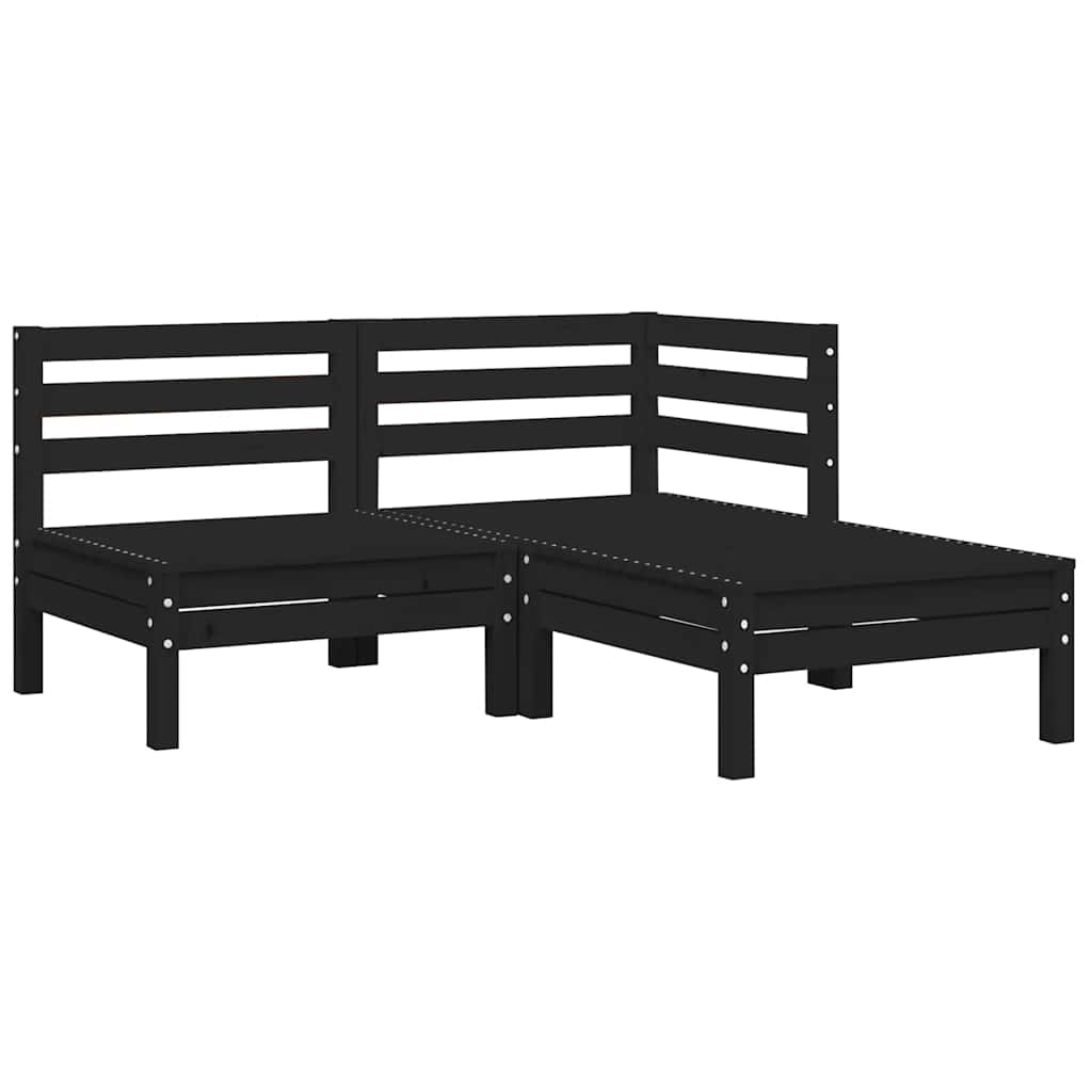 3-tlg. Garten-Lounge-Set mit Kissen Schwarz Massivholz Kiefer