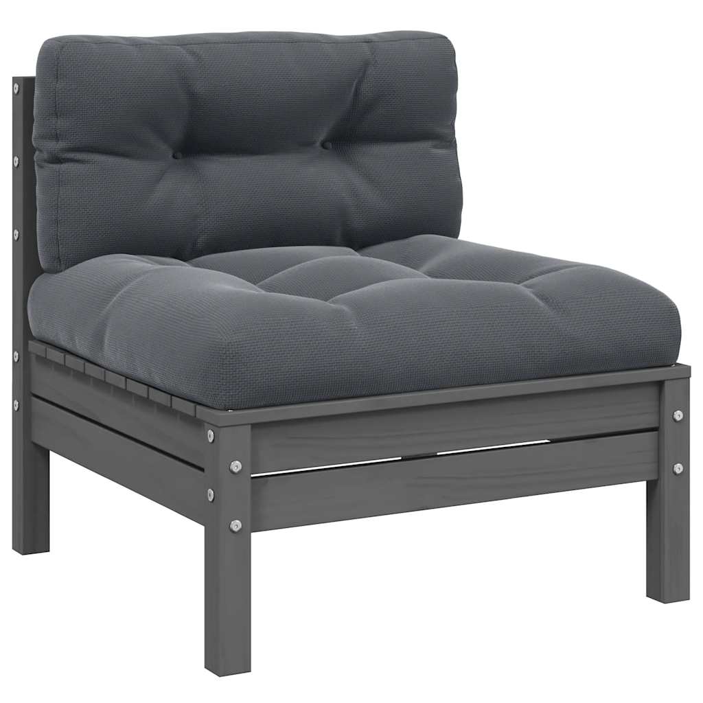 3-tlg. Garten-Lounge-Set mit Kissen Grau Kiefer Massivholz