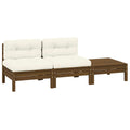 3-tlg. Garten-Lounge-Set mit Creme Kissen Massivholz Kiefer