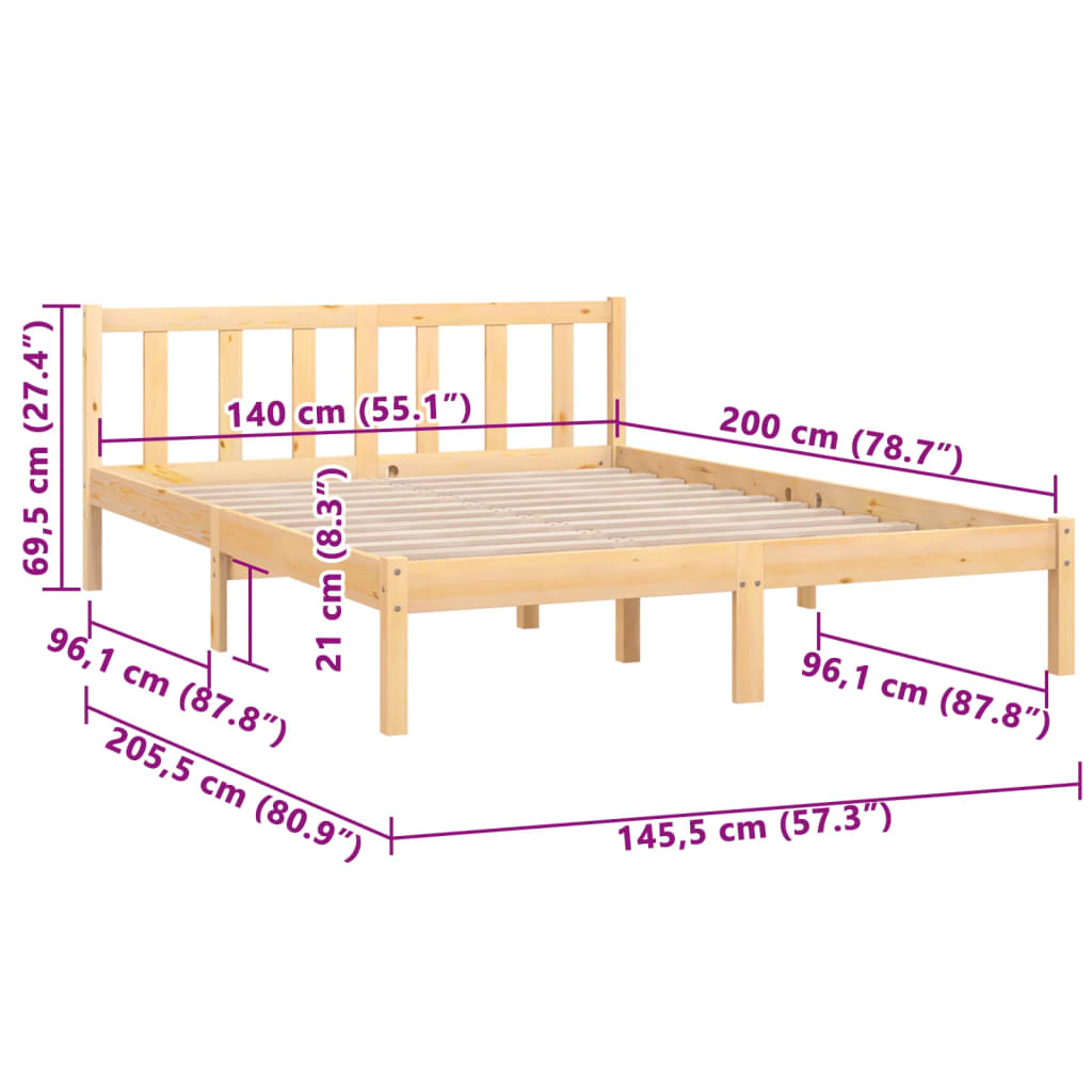 Massivholzbett Kiefernholz 140x200 cm