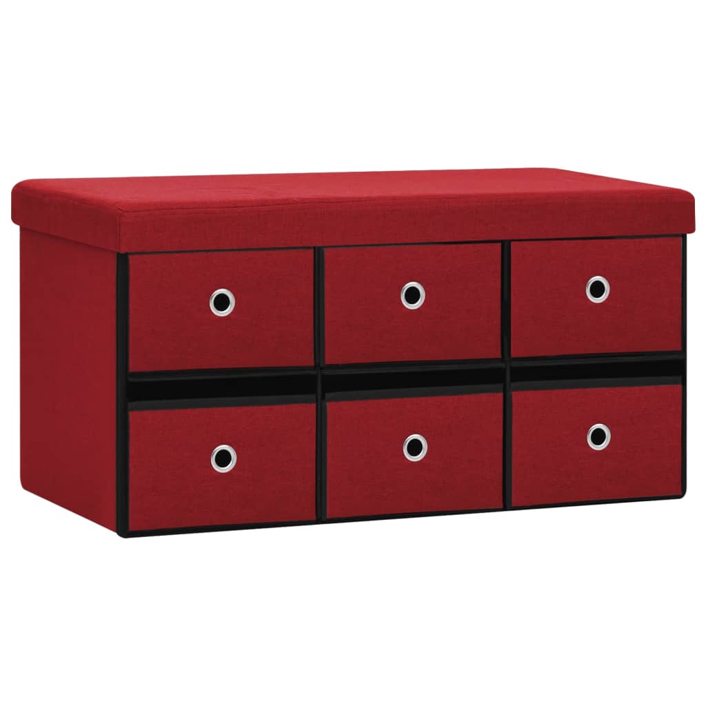 Faltbare Sitzbank mit Stauraum Weinrot 76x38x38 cm Leinenoptik
