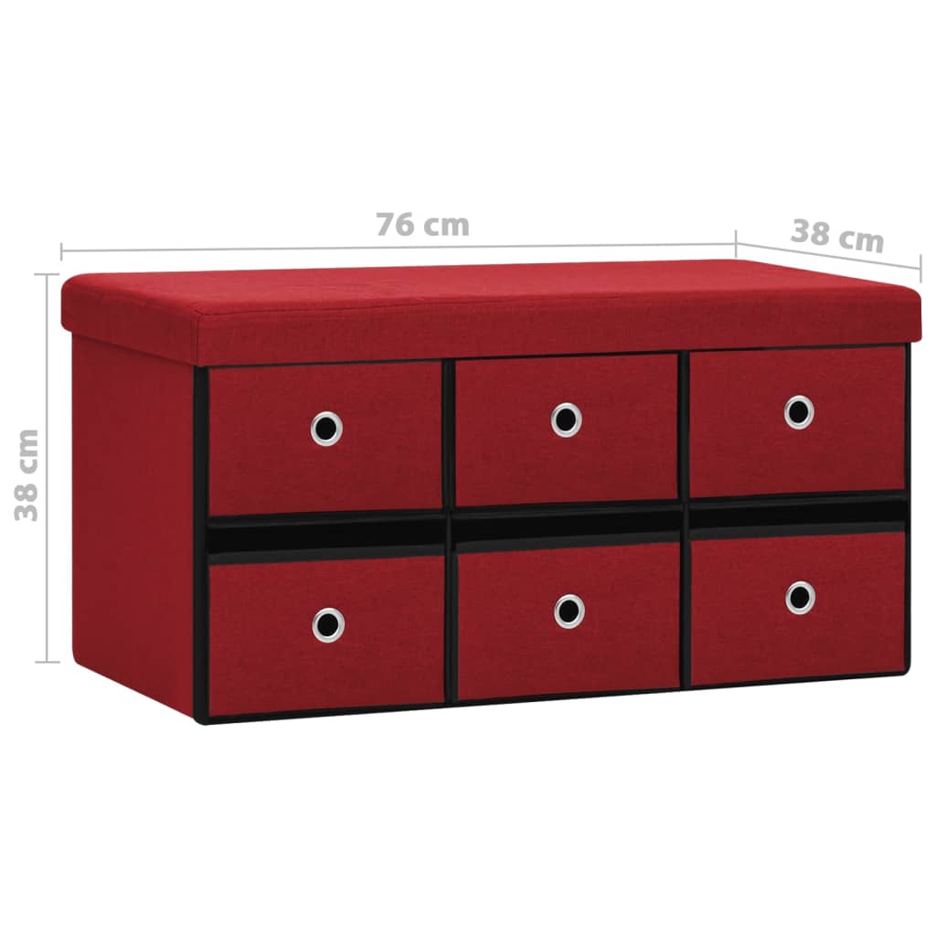 Faltbare Sitzbank mit Stauraum Weinrot 76x38x38 cm Leinenoptik