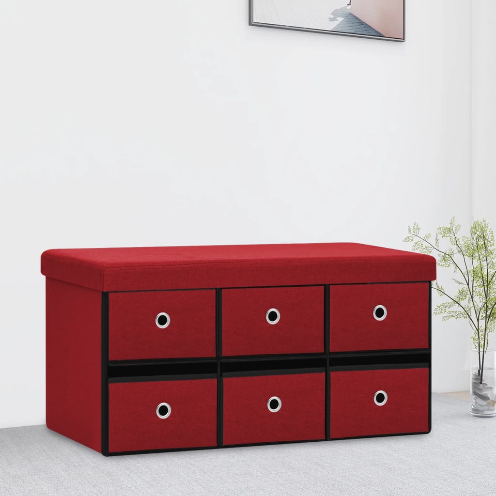Faltbare Sitzbank mit Stauraum Weinrot 76x38x38 cm Leinenoptik