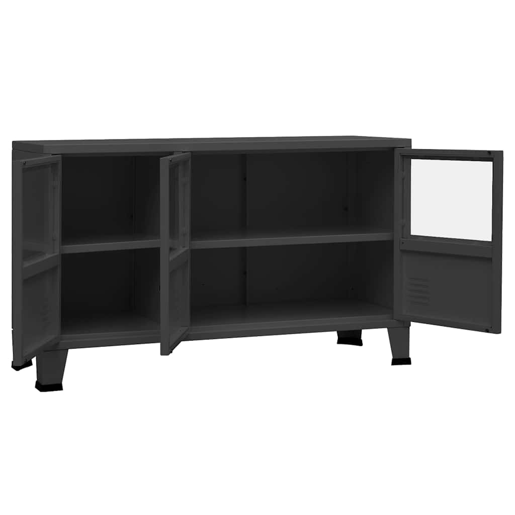 Industrial Sideboard Anthrazit 105x35x62 cm Metall und Glas
