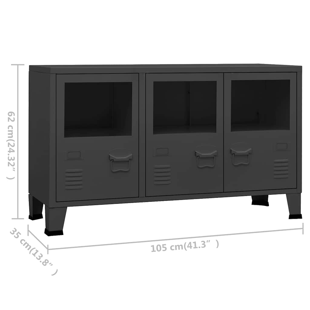 Industrial Sideboard Anthrazit 105x35x62 cm Metall und Glas