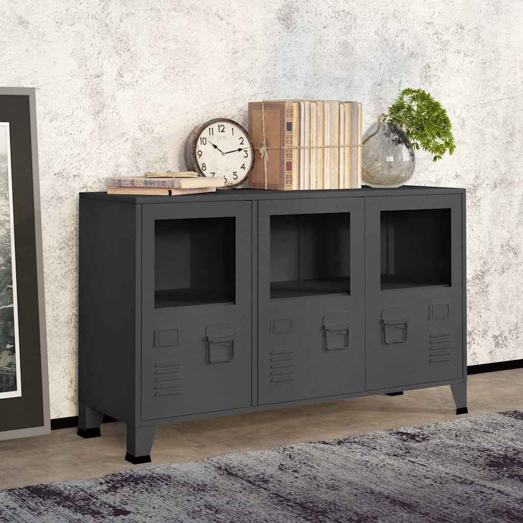 Industrial Sideboard Anthrazit 105x35x62 cm Metall und Glas
