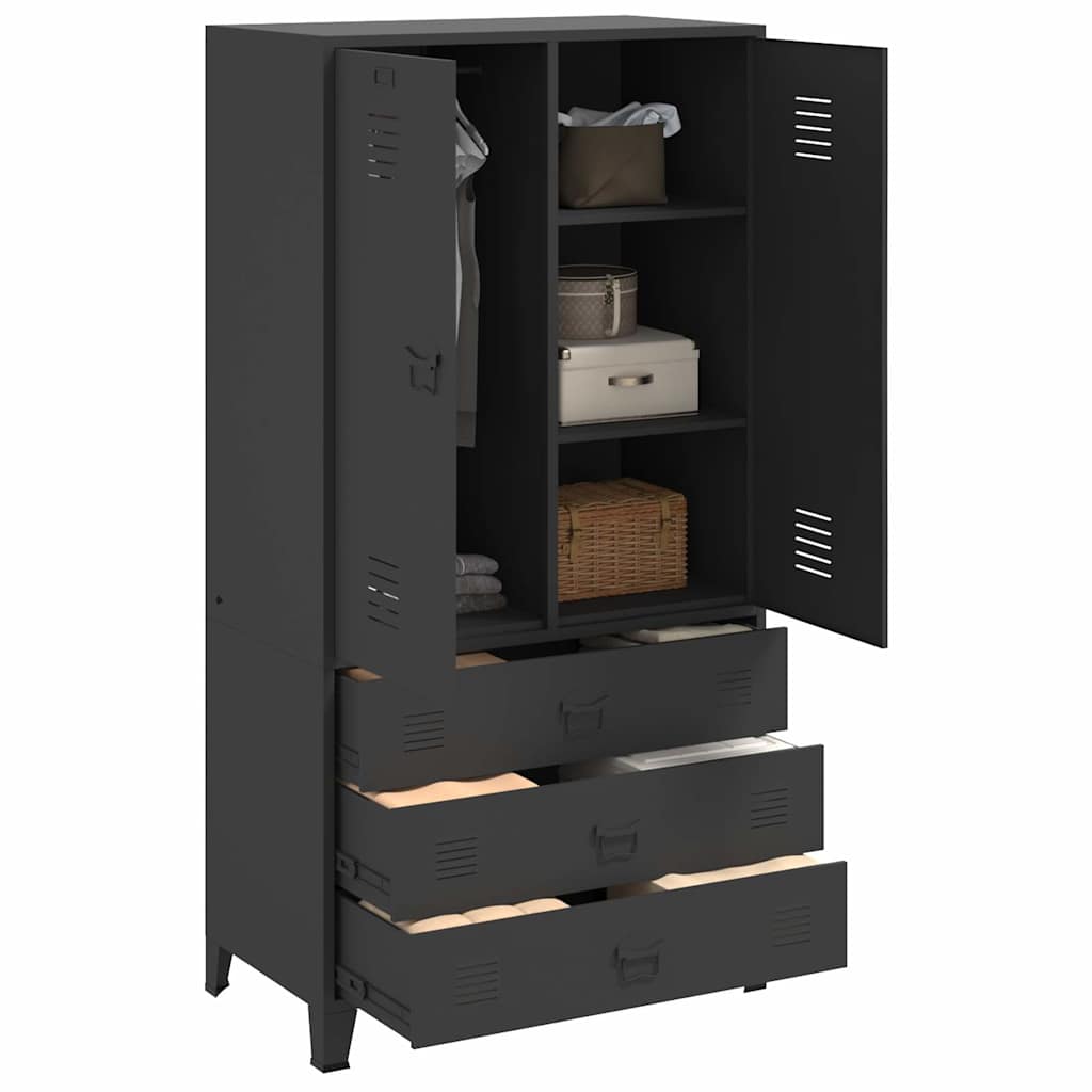 Industrial Kleiderschrank Schwarz 90x50x180 cm Metall