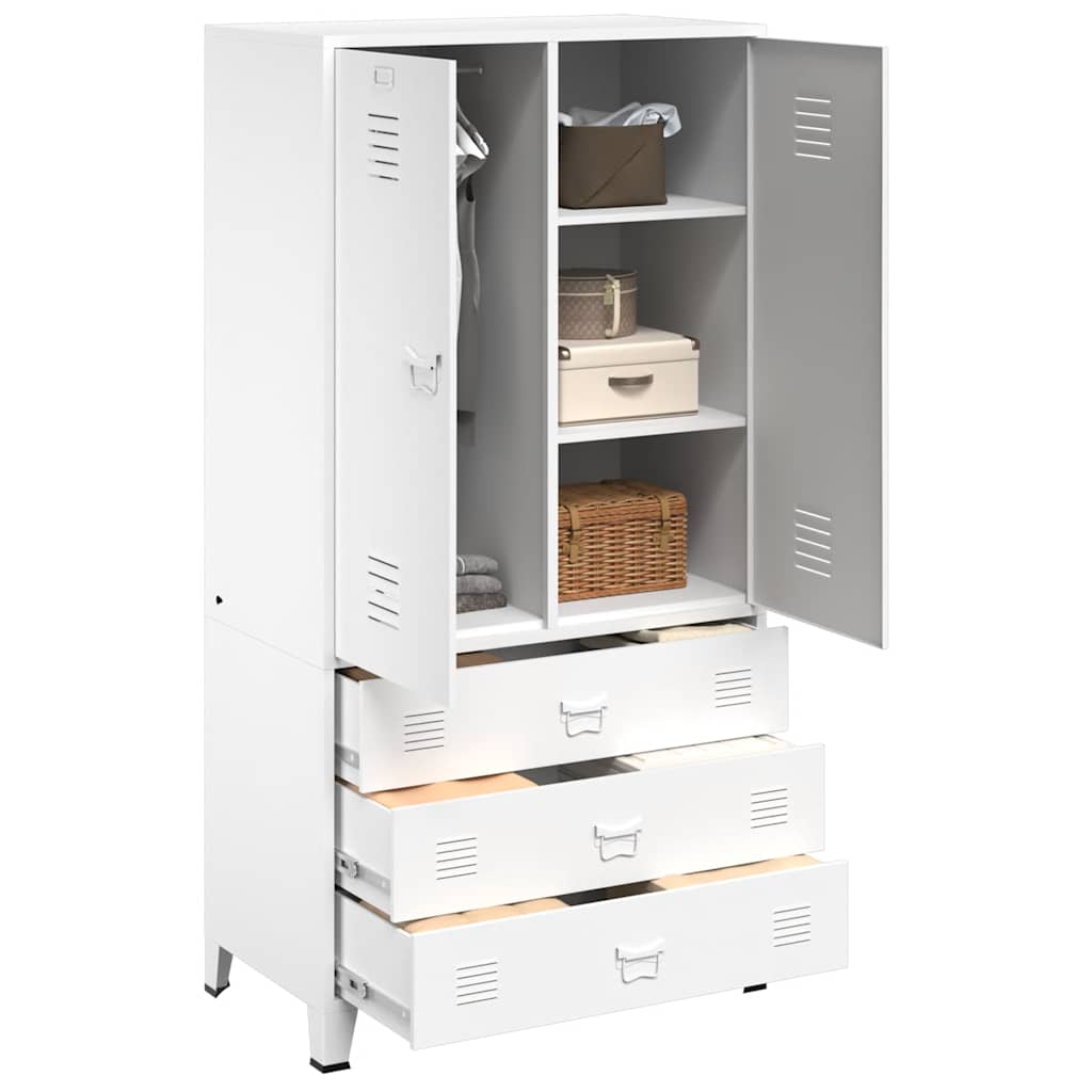 Industrial Kleiderschrank Weiß 90x50x180 cm Metall