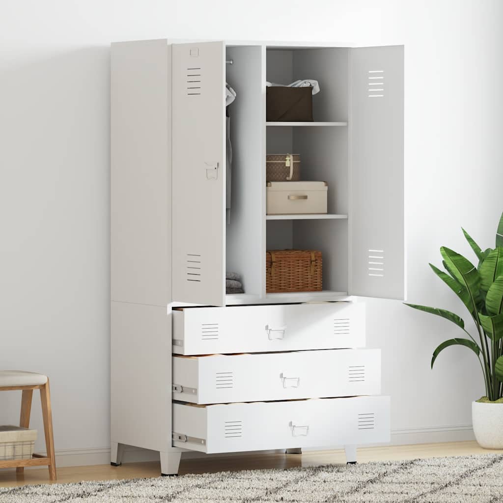 Industrial Kleiderschrank Weiß 90x50x180 cm Metall
