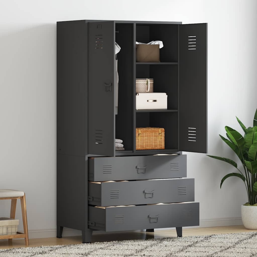 Industrial Kleiderschrank Anthrazit 90x50x180 cm Metall