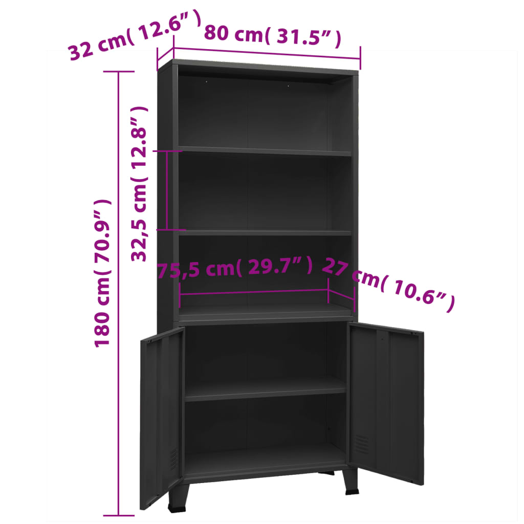 Bücherregal im Industrie-Stil Anthrazit 80x32x180 cm Stahl