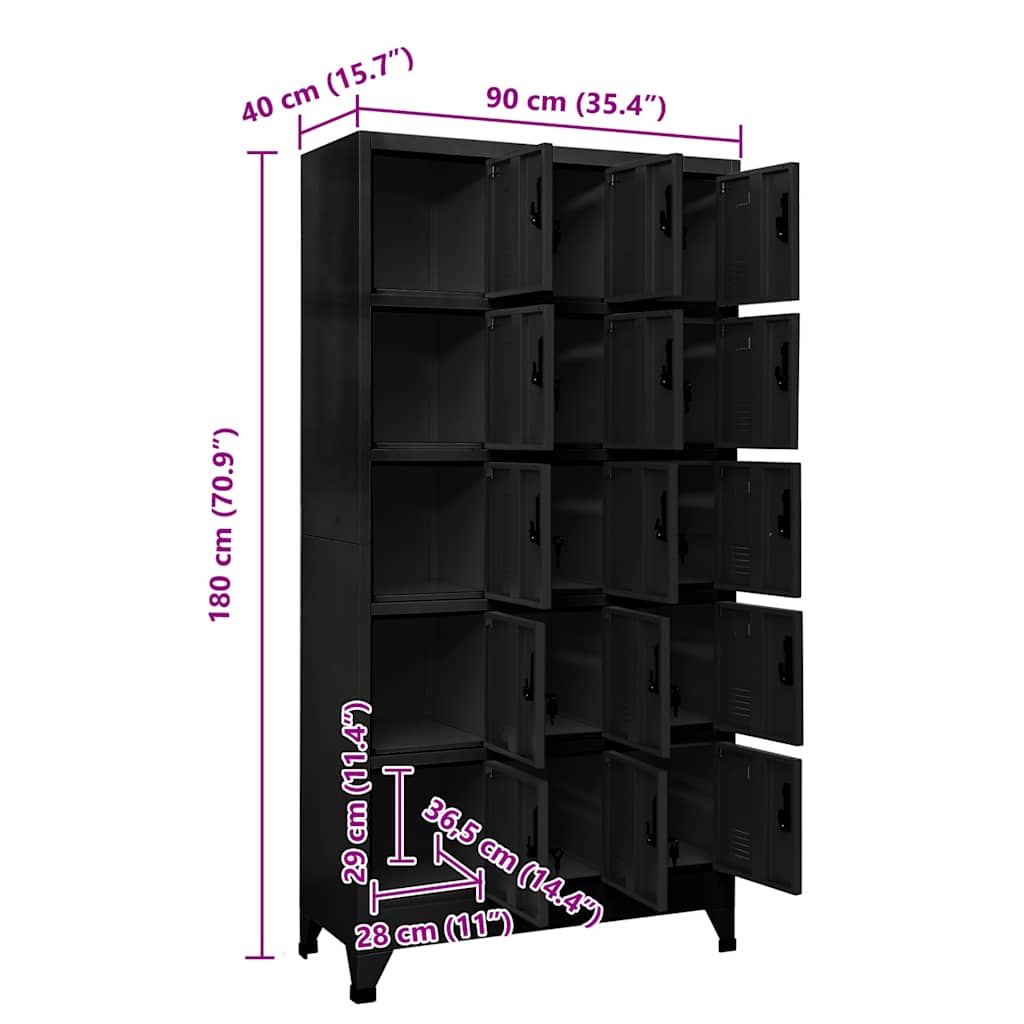 Schließfachschrank Schwarz 90x40x180 cm Stahl