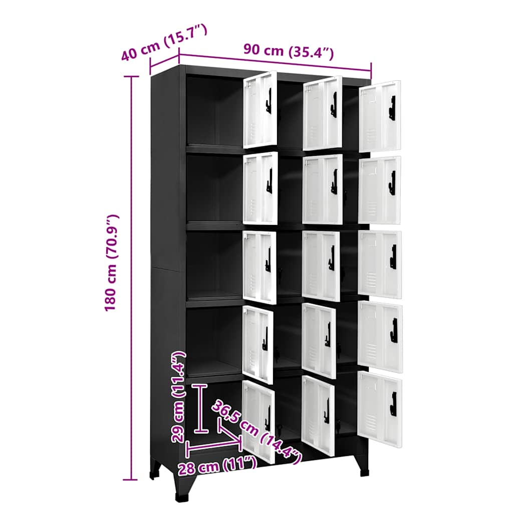 Schließfachschrank Anthrazit und Weiß 90x40x180 cm Stahl