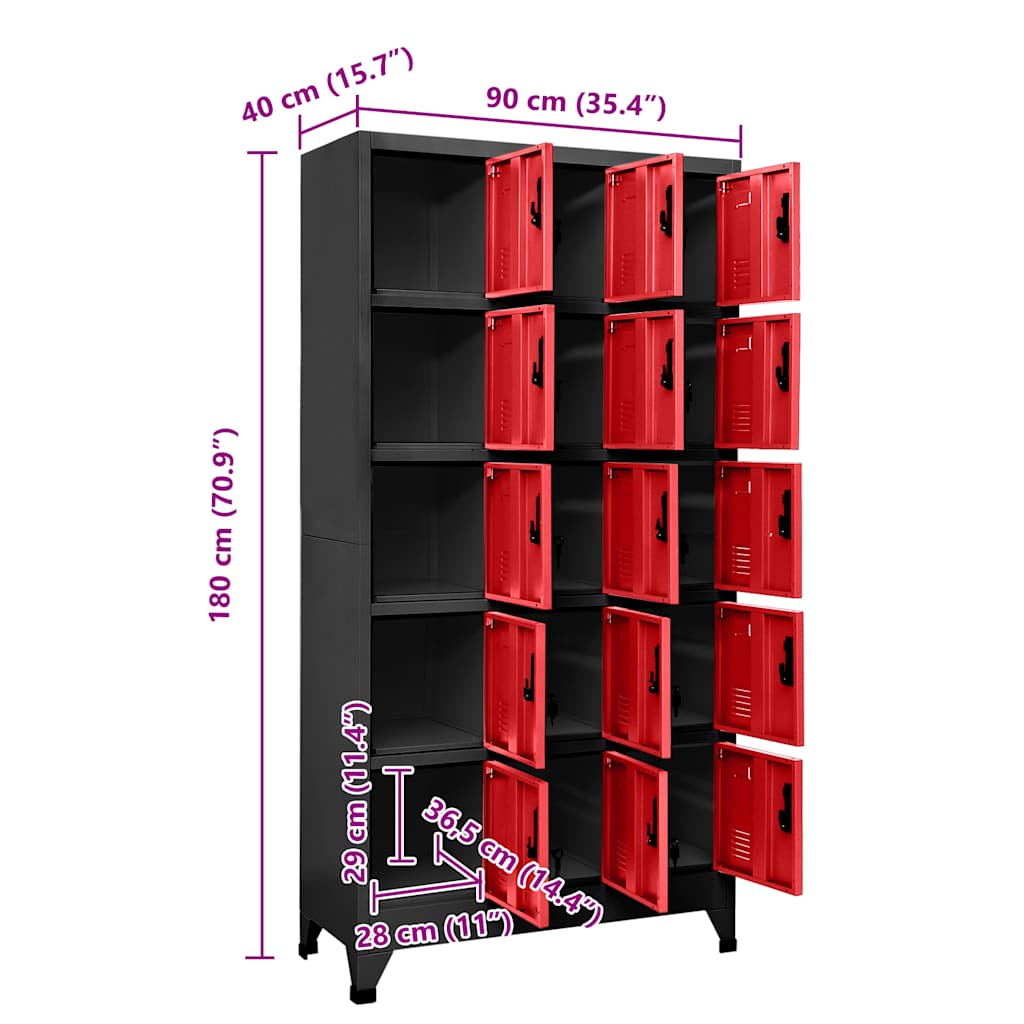 Schließfachschrank Anthrazit und Rot 90x40x180 cm Stahl