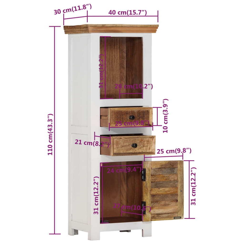 Highboard Braun & Weiß 40x30x110 cm Massivholz Mango und Akazie