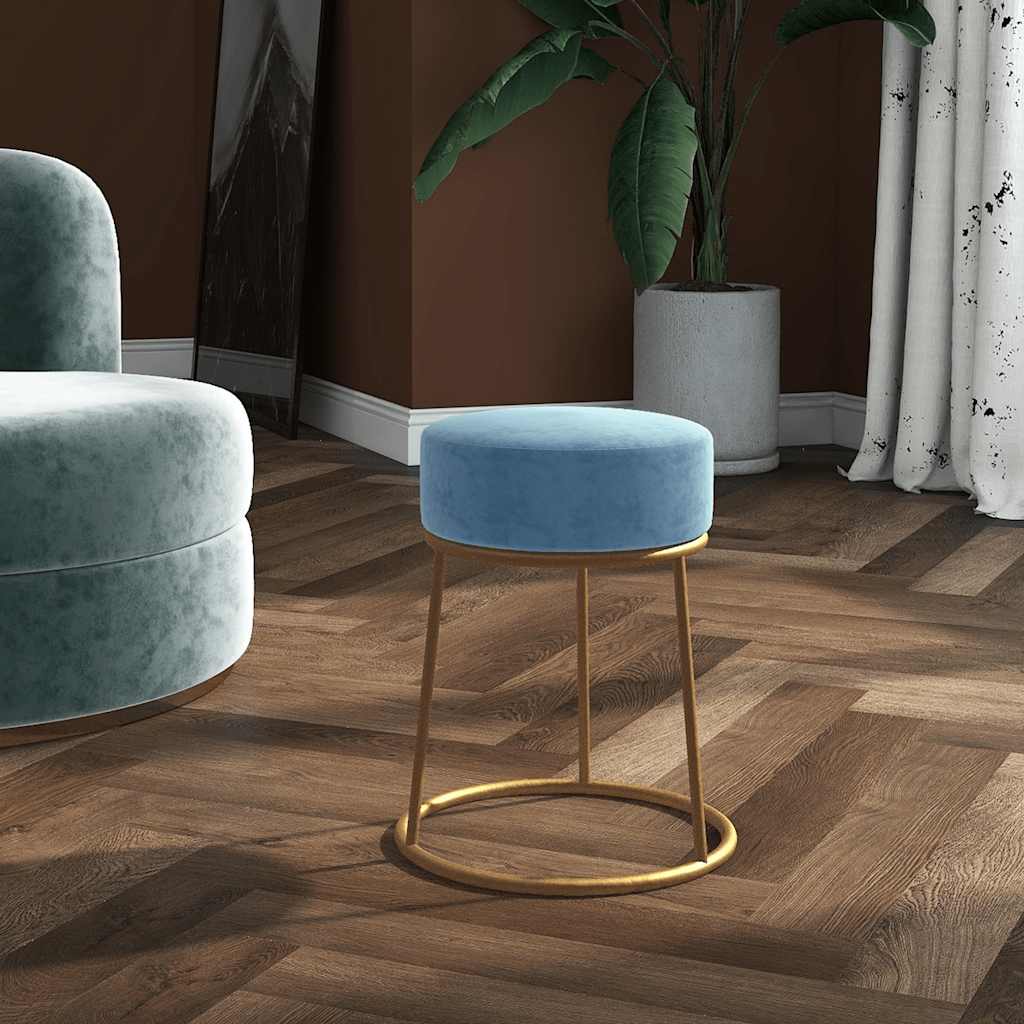 Runder Hocker Hellblau Samt