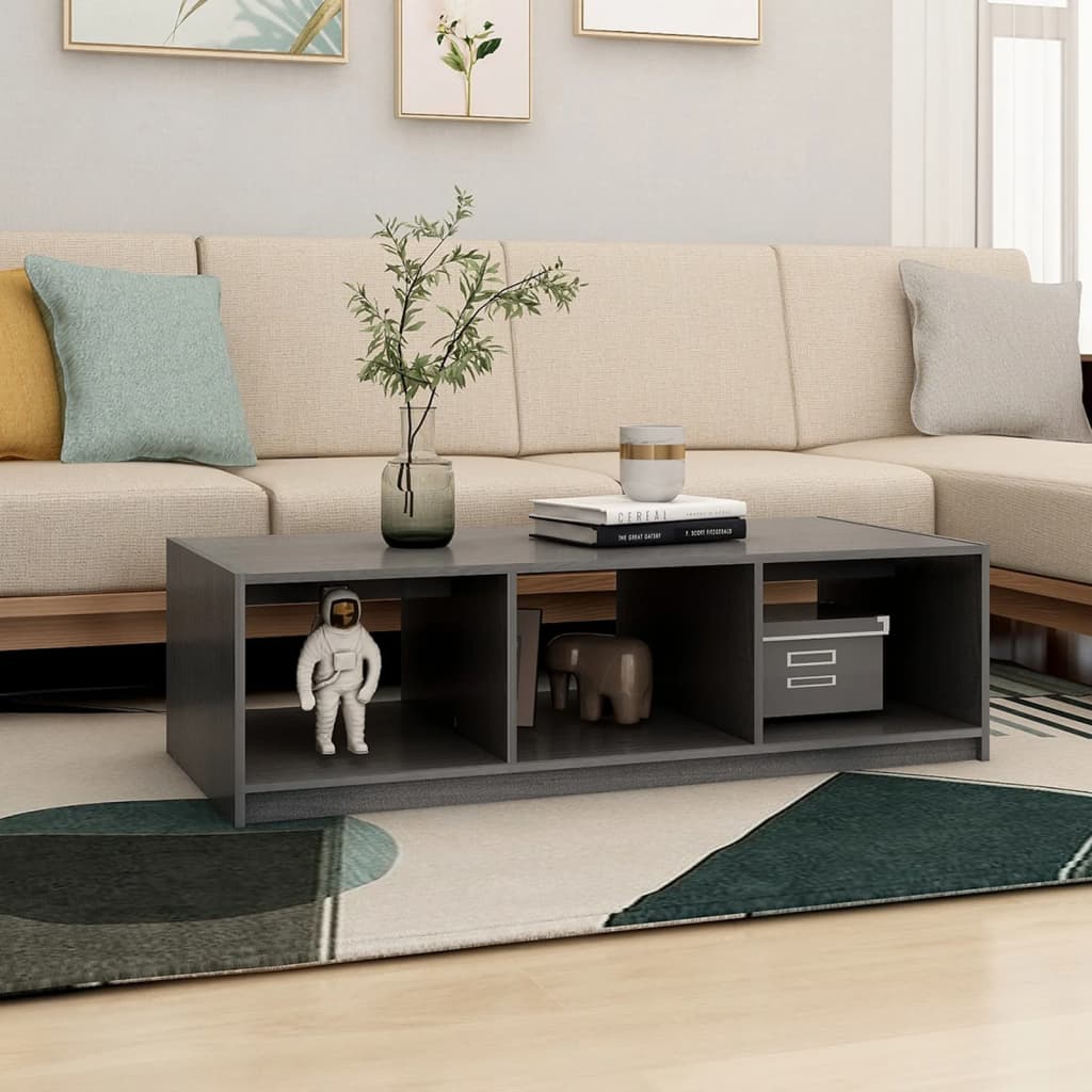 Couchtisch Grau 110x50x34 cm Massivholz Kiefer