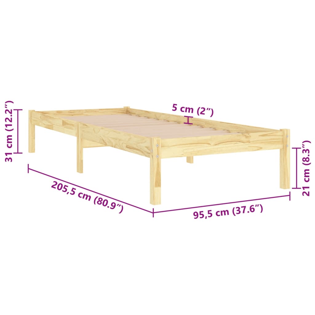 Massivholzbett Kiefernholz 90x200 cm