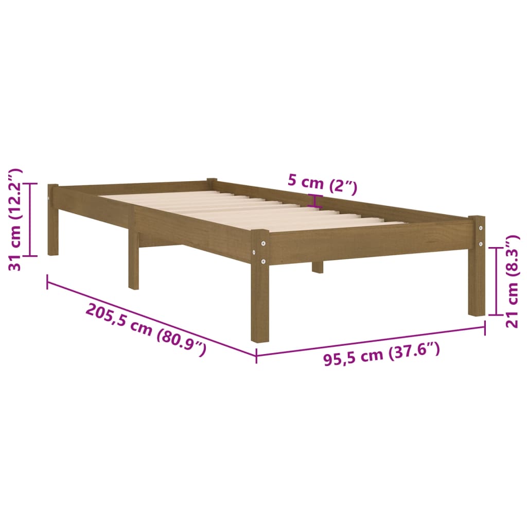Massivholzbett Honigbraun Kiefernholz 90x200 cm