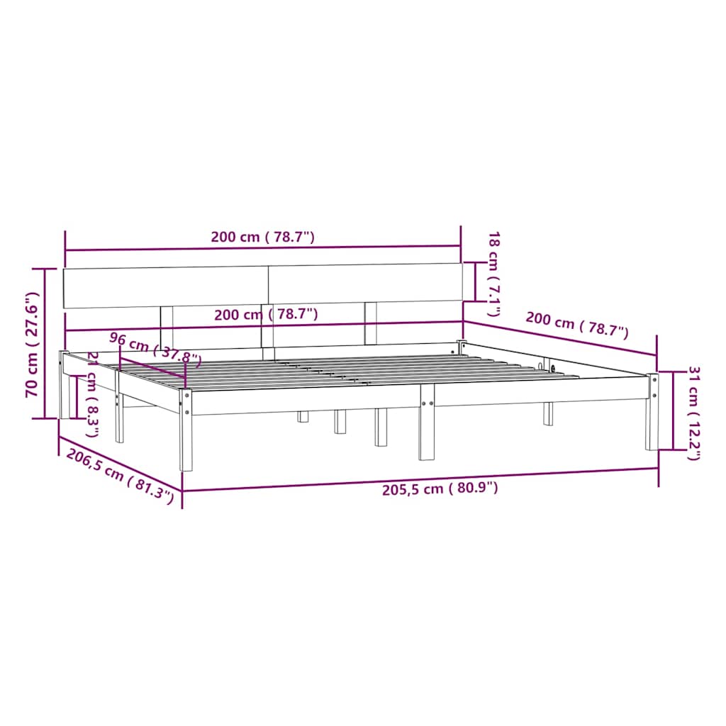 Massivholzbett ohne Matratze 200x200 cm