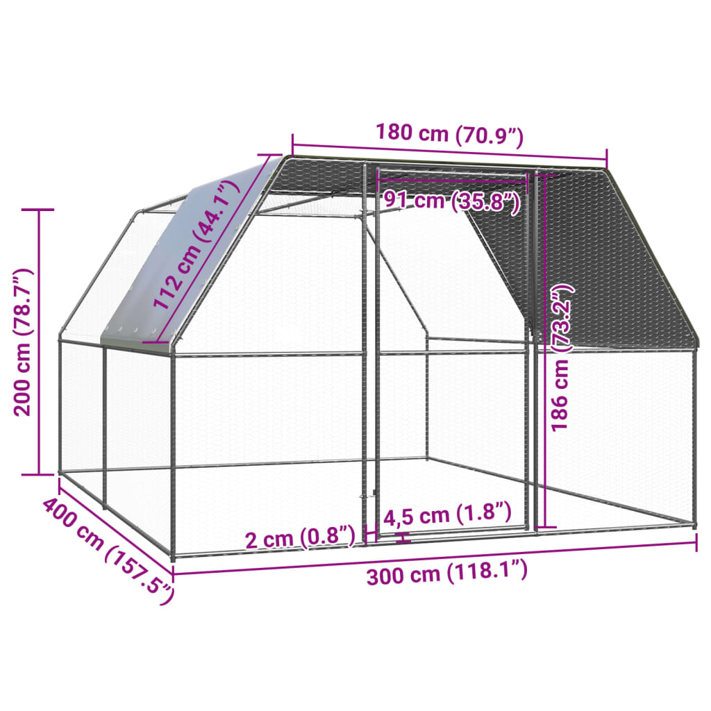 Outdoor-Hühnerkäfig 3x4x2 m Verzinkter Stahl