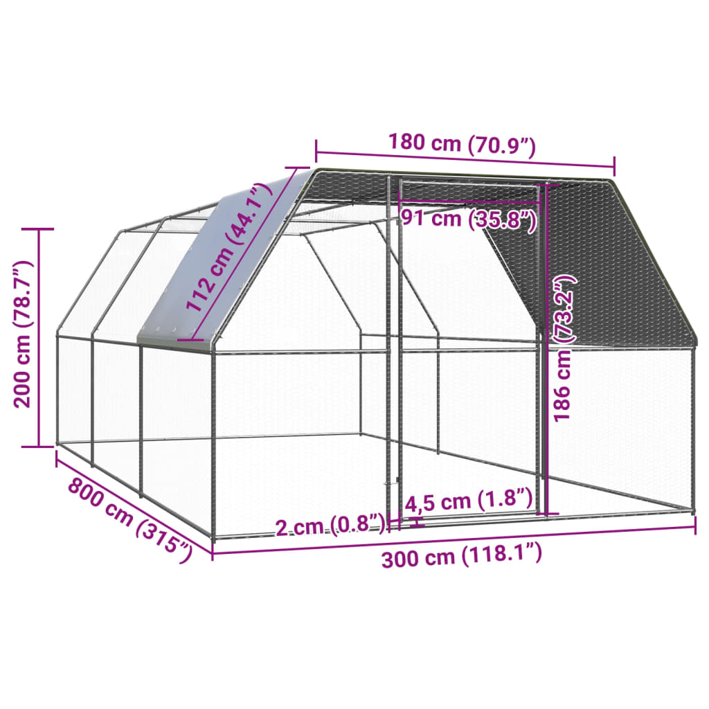 Outdoor-Hühnerkäfig 3x8x2 m Verzinkter Stahl