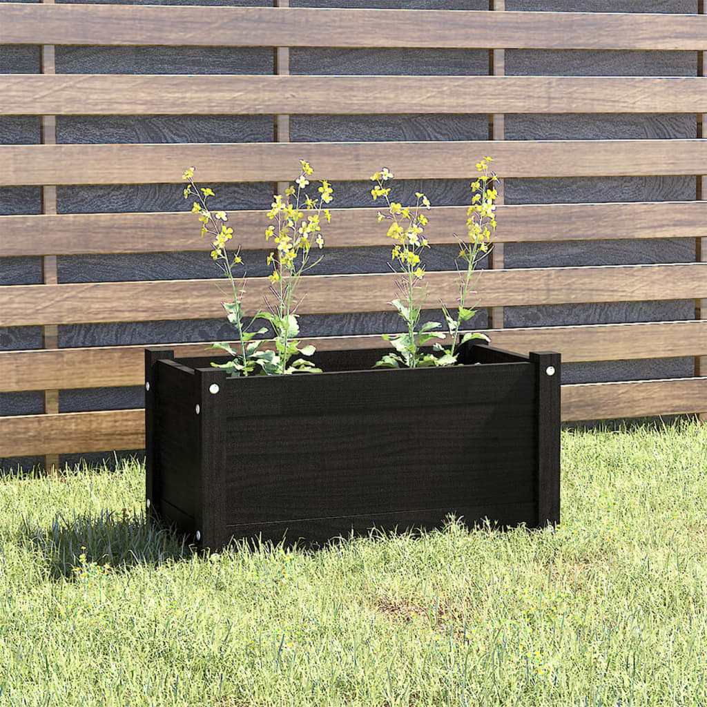 Pflanzkübel Schwarz 60x31x31 cm Massivholz Kiefer
