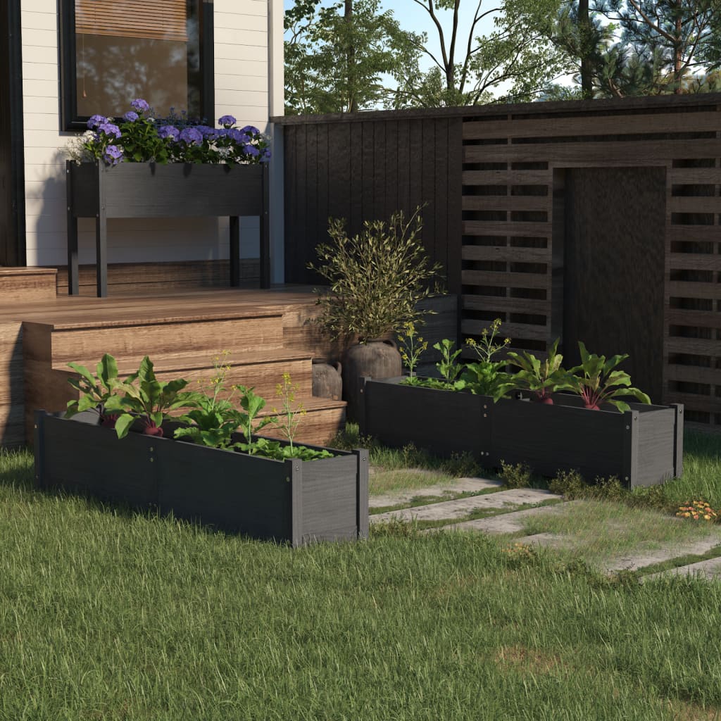 Garten-Hochbeete 2 Stk. Grau 150x31x31 cm Massivholz Kiefer