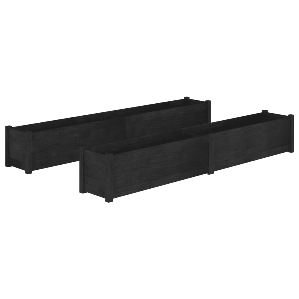 Pflanzkübel 2 Stk. Schwarz 200x31x31 cm Massivholz Kiefer