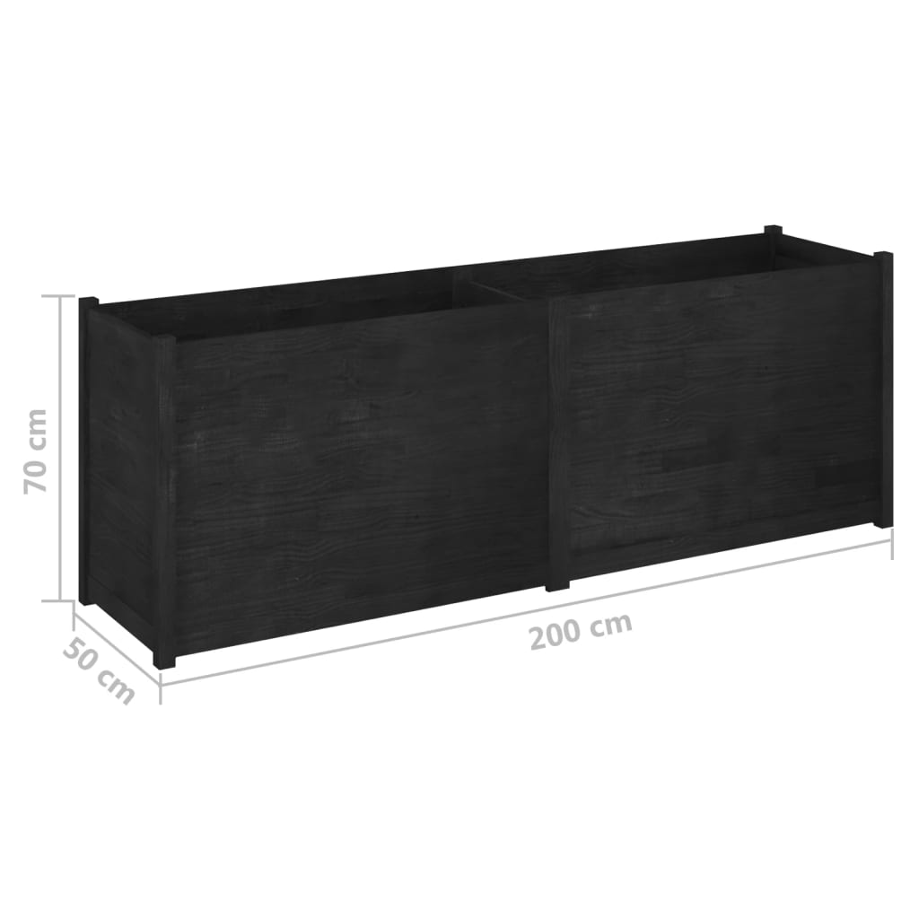 Pflanzkübel Schwarz 200x50x70 cm Massivholz Kiefer