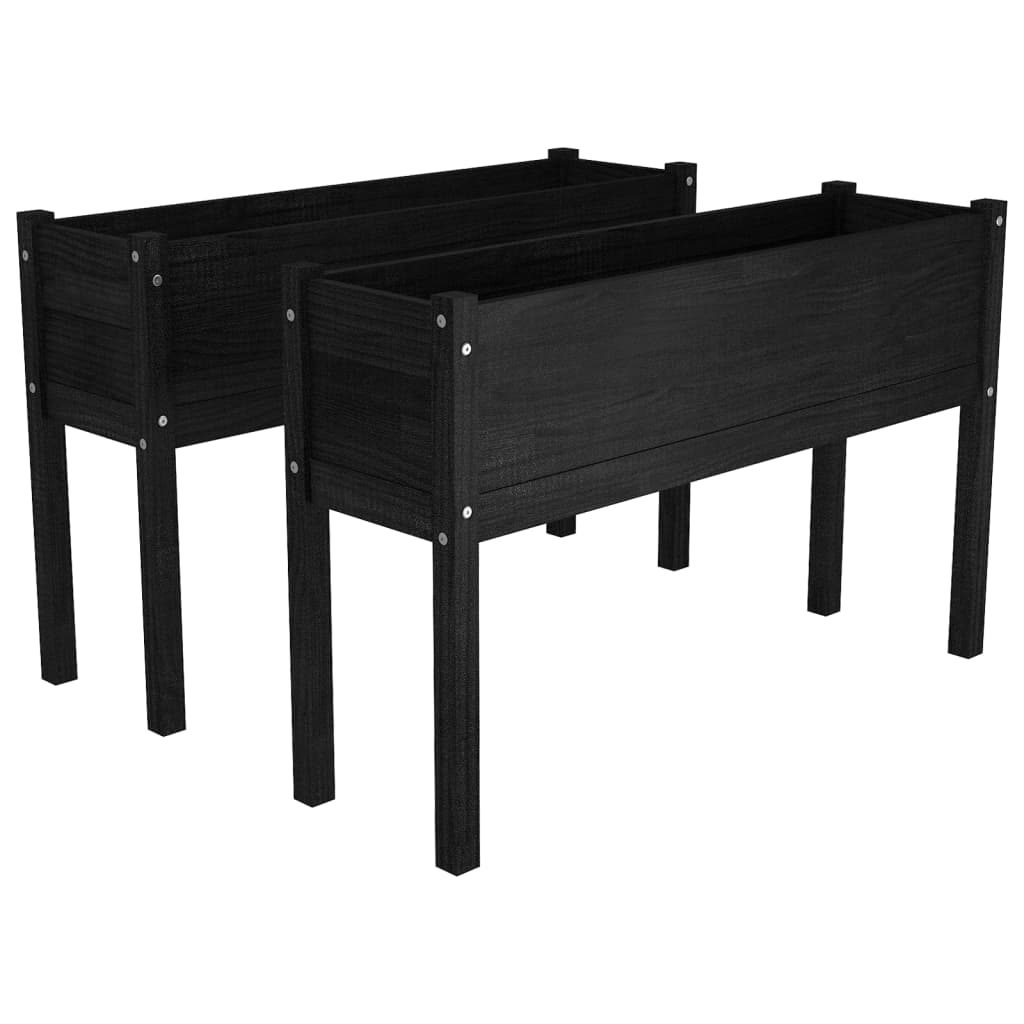 Pflanzkübel 2 Stk. Schwarz 110x31x70 cm Massivholz Kiefer