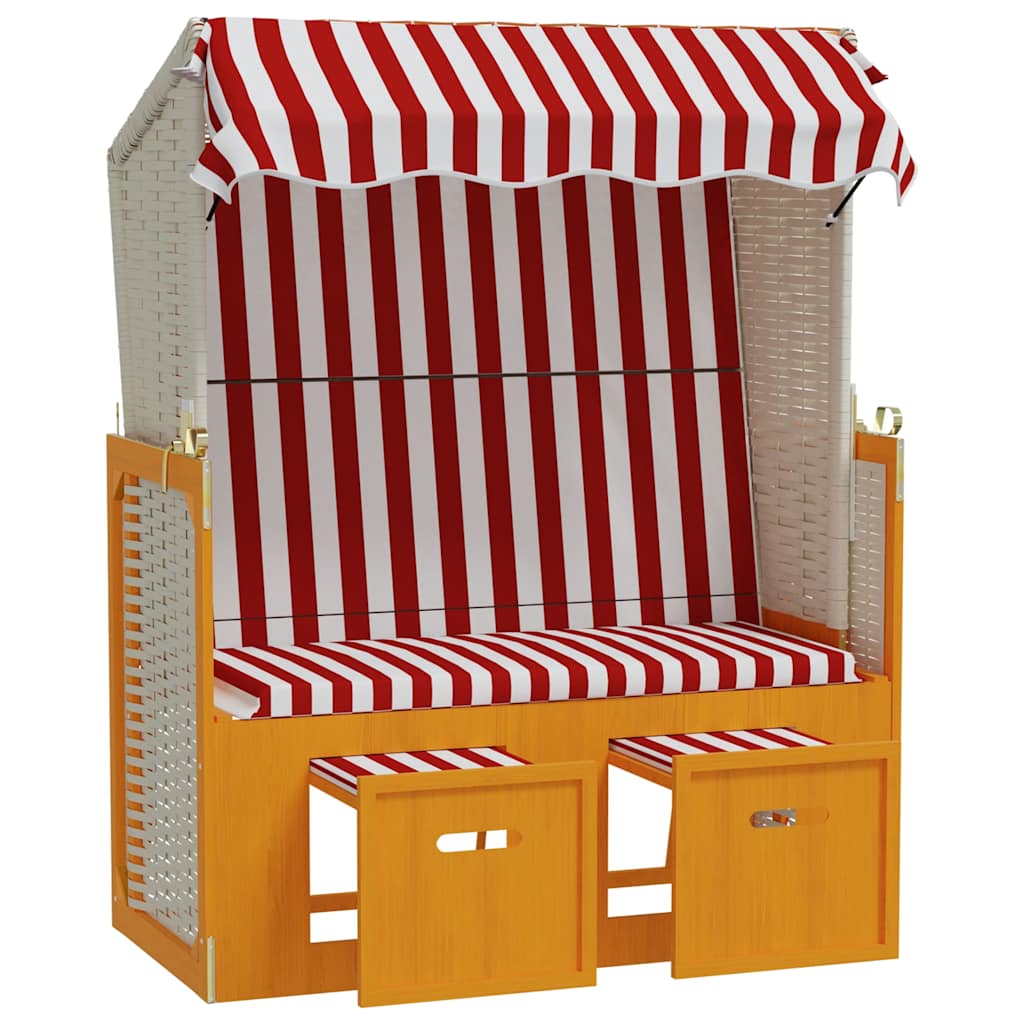 Strandkorb mit Dach Poly Rattan und Massivholz Rot & Weiß