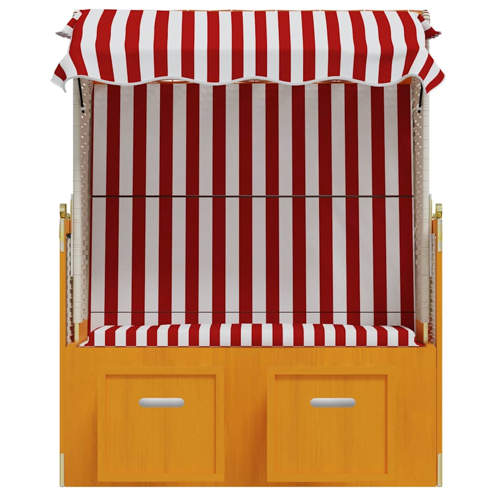 Strandkorb mit Dach Poly Rattan und Massivholz Rot & Weiß