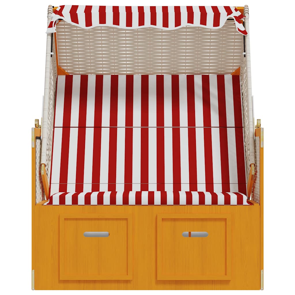Strandkorb mit Dach Poly Rattan und Massivholz Rot & Weiß