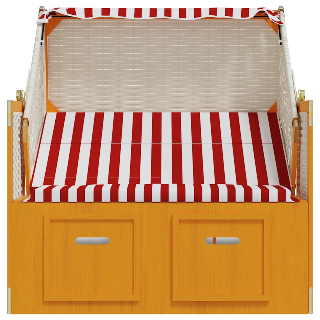 Strandkorb mit Dach Poly Rattan und Massivholz Rot & Weiß