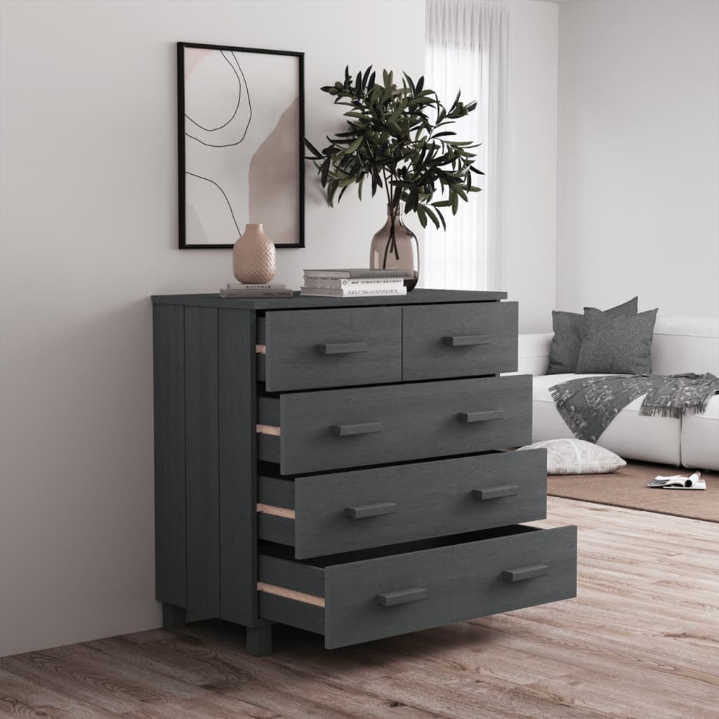 Sideboard HAMAR Dunkelgrau 79x40x80 cm Massivholz Kiefer