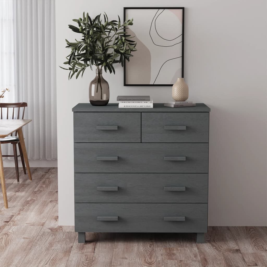 Sideboard HAMAR Dunkelgrau 79x40x80 cm Massivholz Kiefer