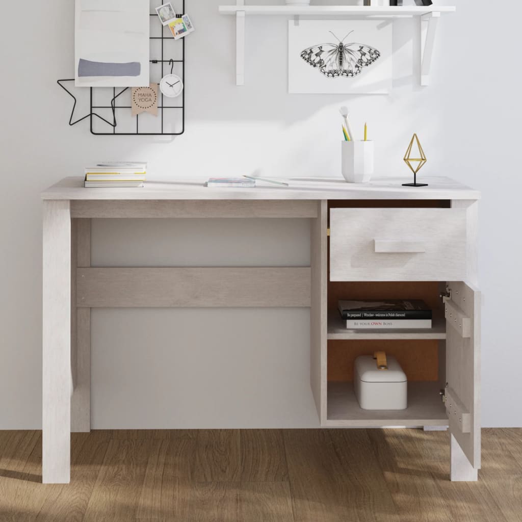Schreibtisch HAMAR Weiß 113x50x75 cm Massivholz Kiefer