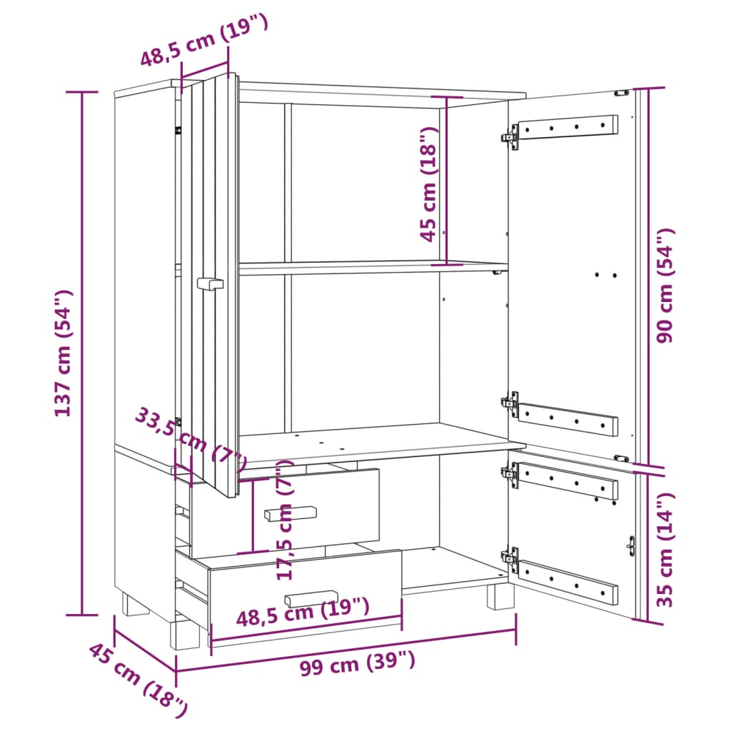 Kleiderschrank HAMAR Weiß 99x45x137 cm Massivholz Kiefer