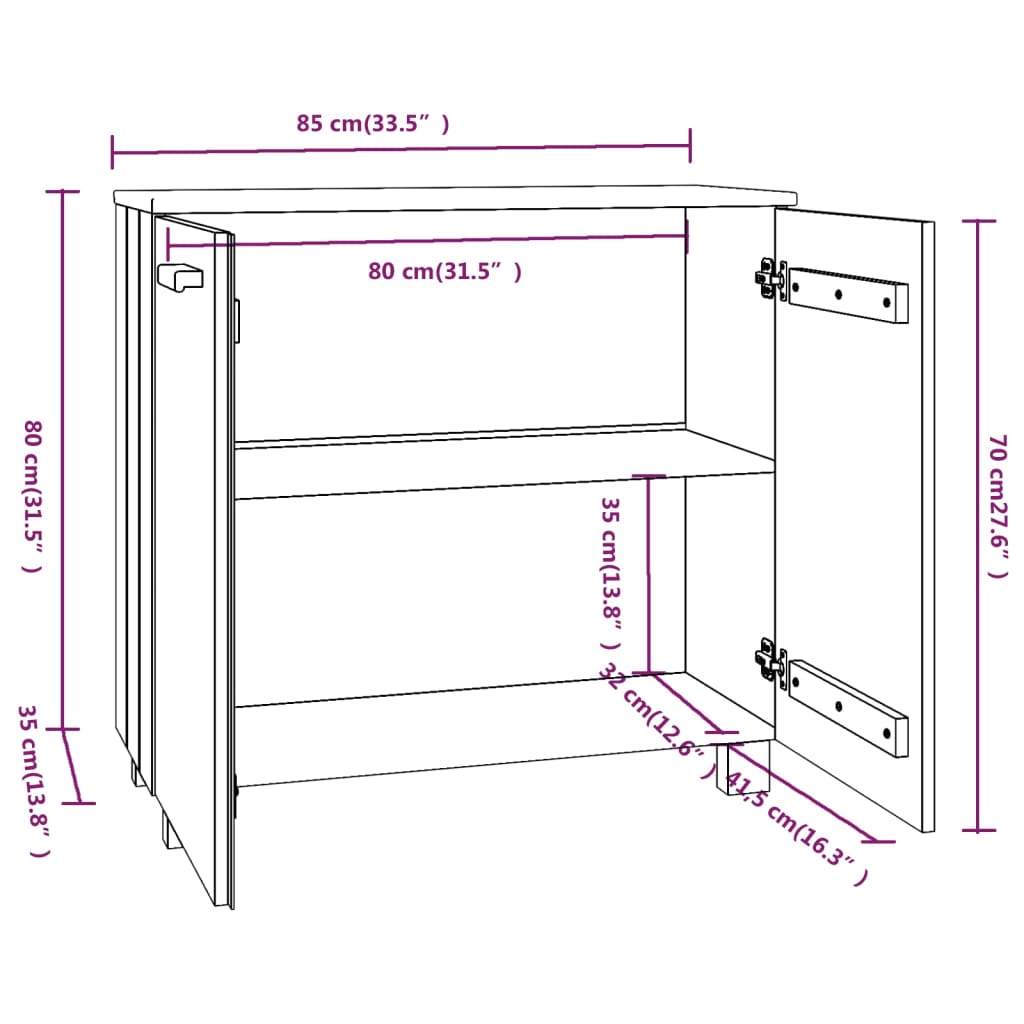 Sideboard HAMAR Weiß 85x35x80 cm Massivholz Kiefer
